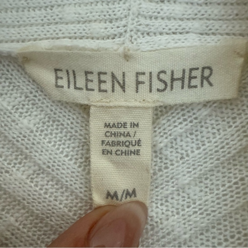 Eileen Fisher cream cotton linen open front draped cardigan - Medium - Picture 7 of 8